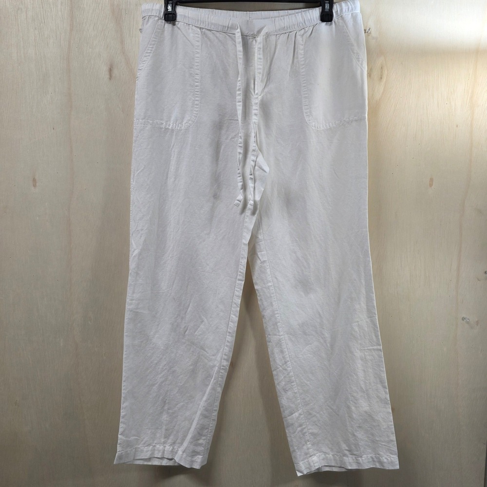 Liz Claiborne White Linen Blend Drawstring Straight Leg Pants Womens Large